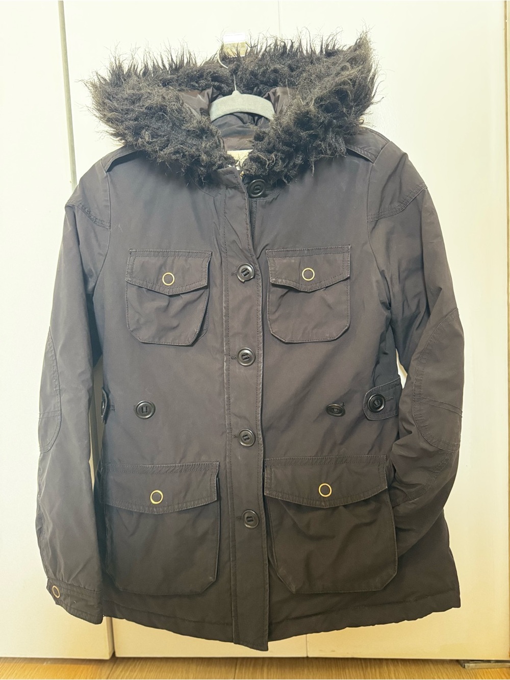 Banana Republic Down Fill Faux Fur Trim Hooded Parka Jacket Black XS